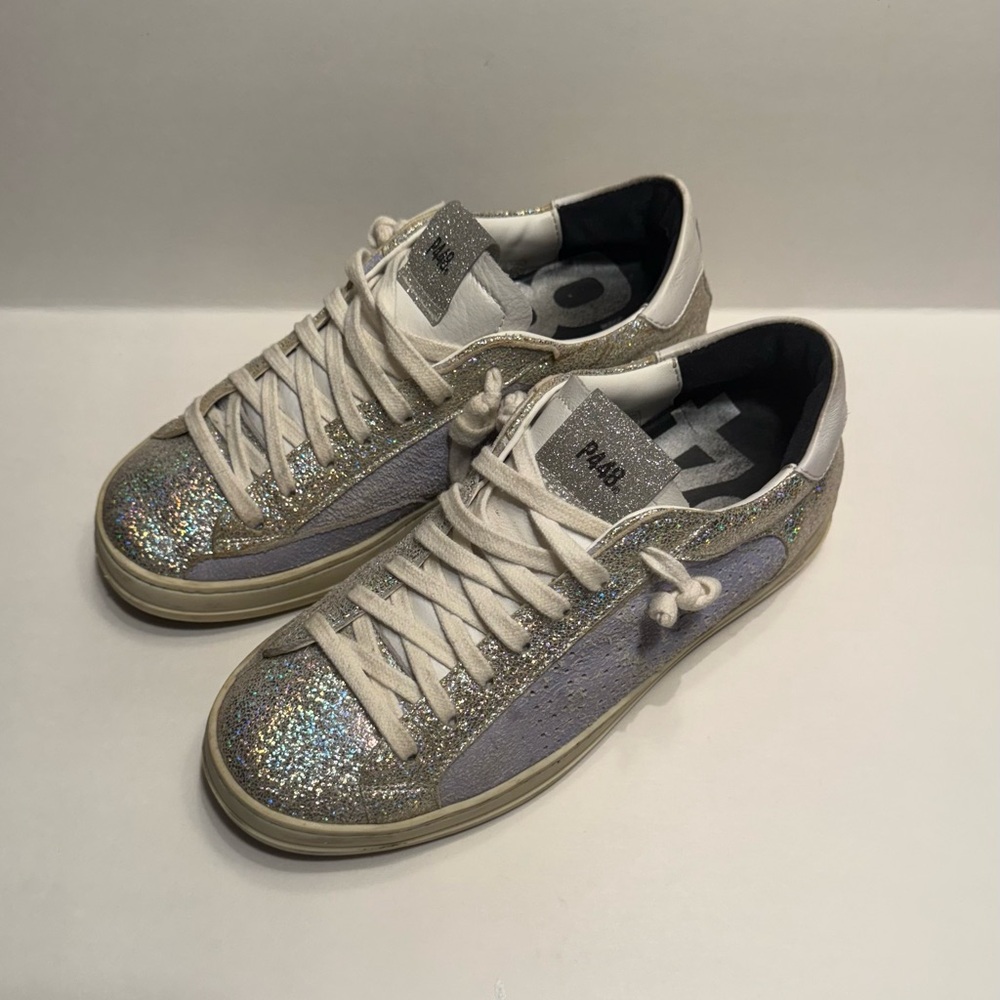 P448 John Low-Top Sneakers Silver Lilac Glitter Size 36 - Picture 3 of 8